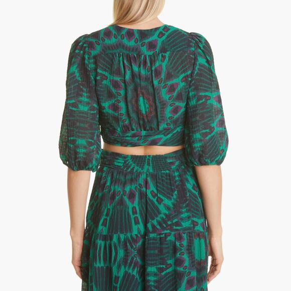 NWOT BA&SH Cally Ikat-print Gauze Crop Top Blouse In Vert Side Tie  Size Small - Picture 13 of 14